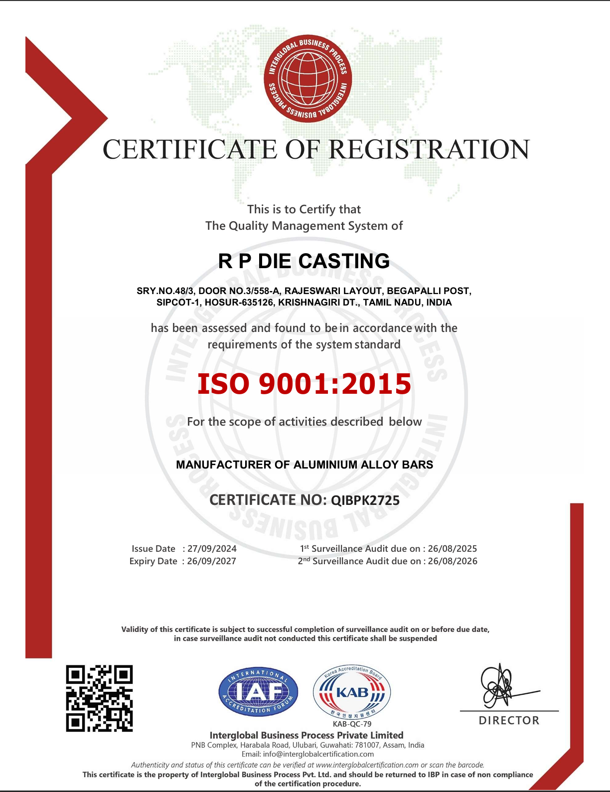 ASTM B26 Certificate
